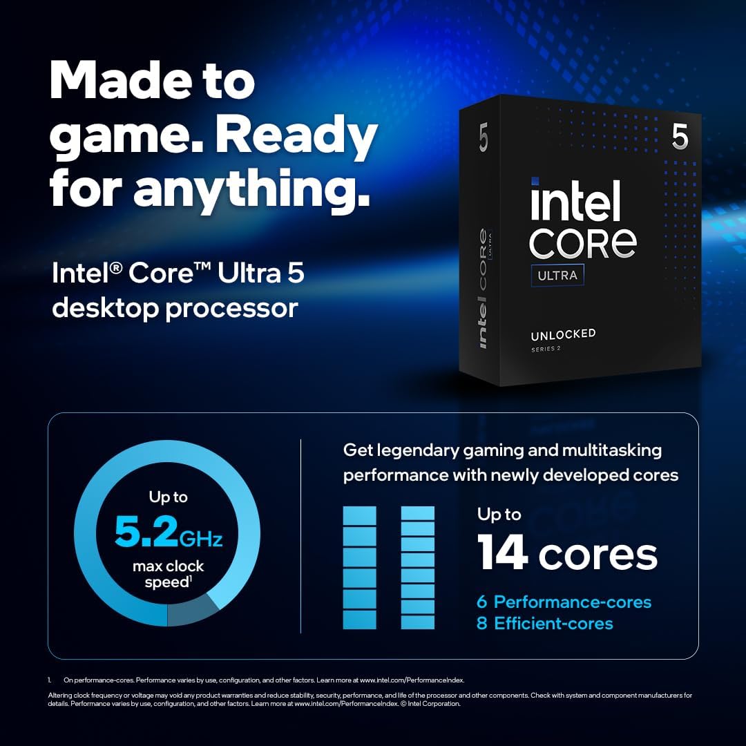 Intel Core Ultra 5 Desktop Processor 245KF - 14 cores (6 P-cores + 8 E-cores) up to 5.2 GHz (Tray)