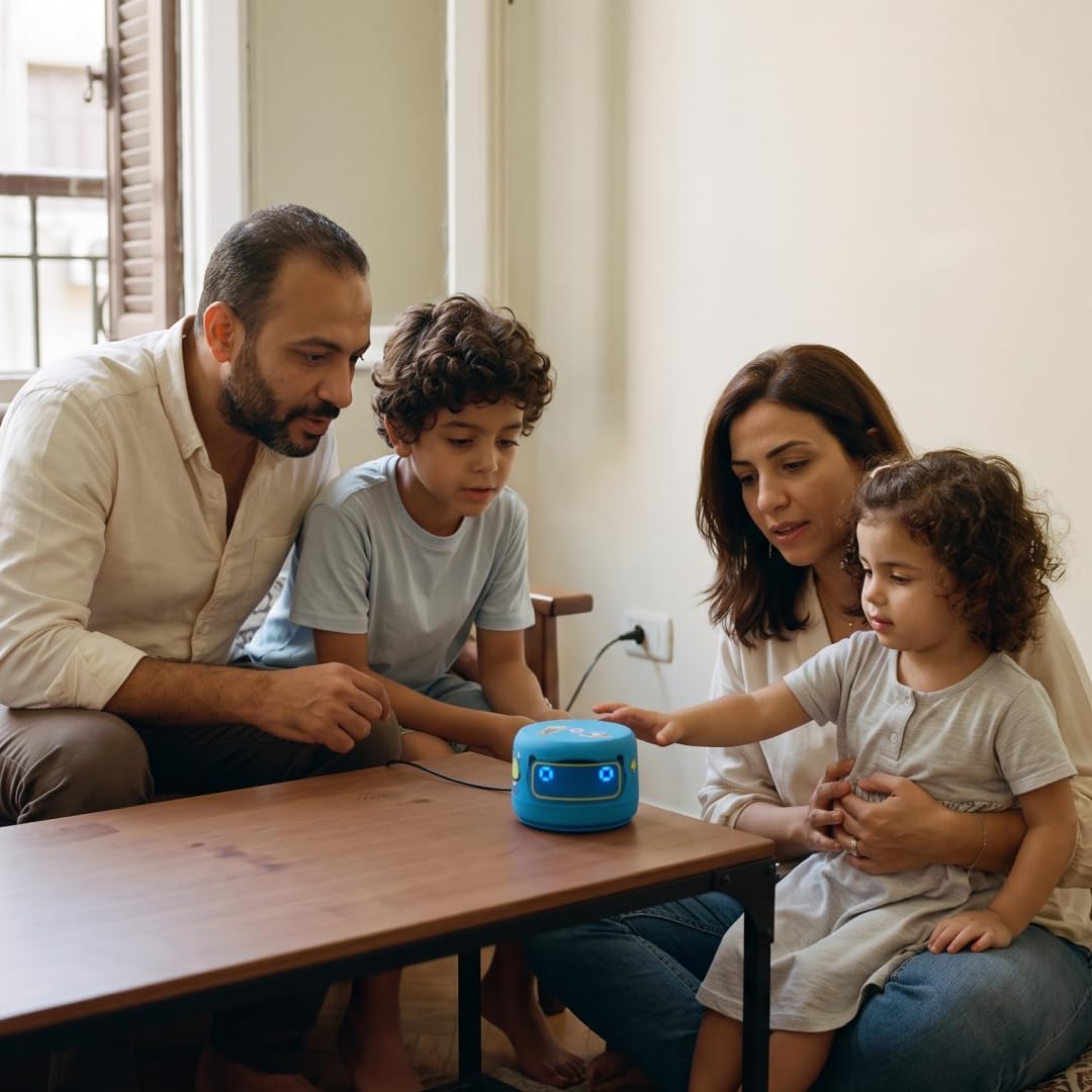 Yango Yasmina Lite AI Smart Speaker, Bilingual Arabic & English, Music, Stories, Quran, Screen-free Learning for Kids, Routine helper for Parents,blue