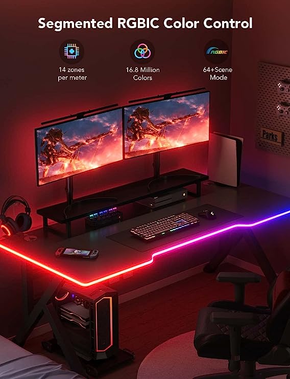 Govee RGBIC Gaming Lights, 10ft Neon Rope Lights Soft Lighting for Gaming Desks,