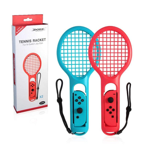 DOBE 2 Pack Tennis Racket for Nintendo Switch Joy-Con Controller Grips Tennis Racket with Hand Straps for Mario Tennis Aces (Blue and Red)