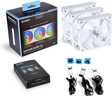 Lian Li UNI Fan AL120 3 Pack White - with Controller (ARGB 120mm LED PWM Daisy-Chain) -AL120-3W,UF-AL120-3W