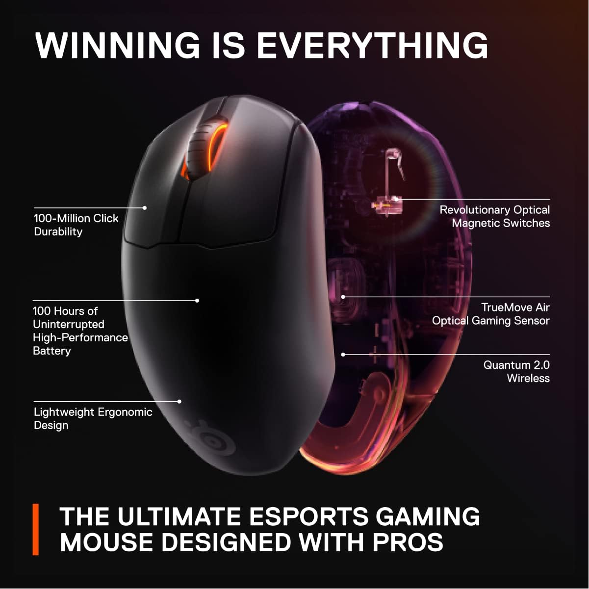 SteelSeries Esports Wireless FPS Gaming Mouse - Ultra Lightweight, Prime Programmable, 18K CPI Sensor, Magnetic Optical Switches, PC/Mac, Black