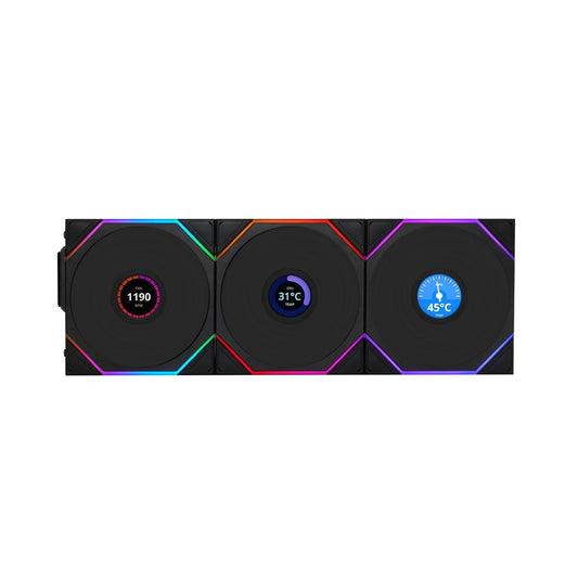 Lian Li UNI Fan TL - LCD Wireless 120 - Triple Pack - 2.4 GHz Signal for RGB & Fan Control - Infinity Mirror Design - LCD Display - Controller Included and Required - Black (12TLLCD13B)