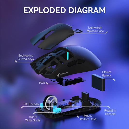 ATTACK SHARK X11 Lightweight Wireless Gaming Mouse with RGB Charging Dock,Tri-Mode-2.4G/USB-C Wired/BT,22K DPI,PAW3311 Optical Sensor,HUYU Switch, 5 programmable Buttons for PC,Mac-Black