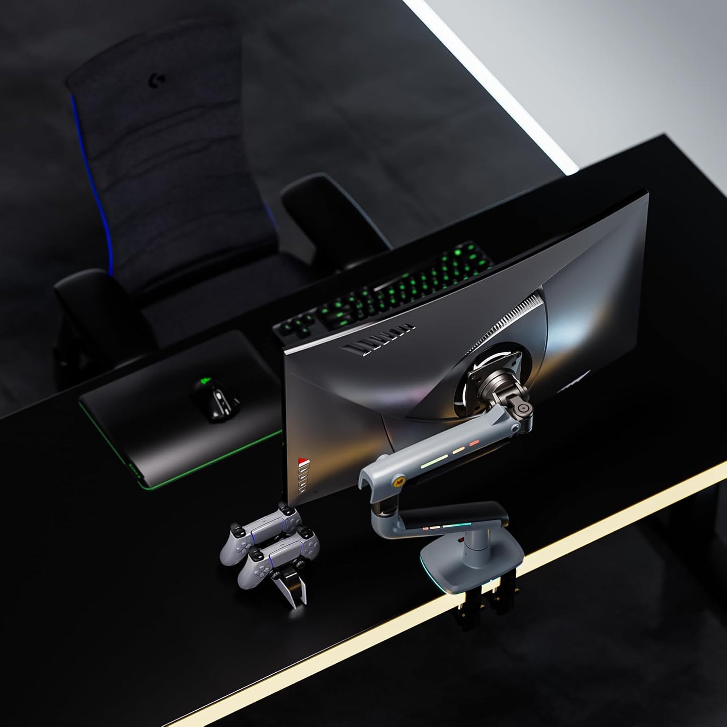 NB Gaming Monitor Arm or for 32 to 60 Inches Screen, Load up to 20 kg, VESA 75/100, RGB-Light, Heavy Duty, Multi Angle Adjustable, Premium Aluminum, Lake Blue