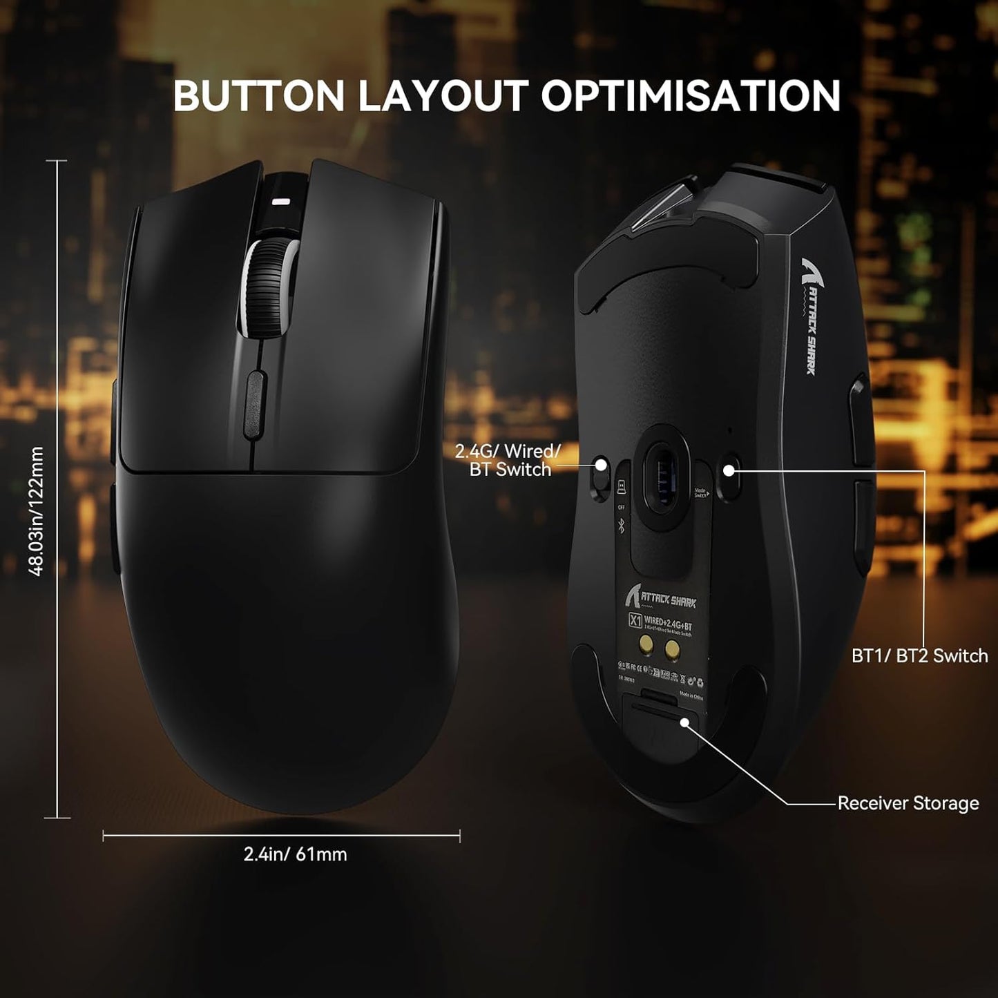 ATTACK SHARK X1 Wireless Gaming Mouse with RGB Charging Dock, PAW3395 PRO Sensor Up to 40K DPI,53g Ultra Light Tri-Mode Computer Mice,1KHz Polling Rate 5 Programmable Buttons for WIN/MAC-Black