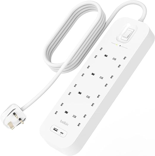 Belkin 8-Outlet Surge Protector Power Strip, Wall-Mountable with 8 AC Outlets,