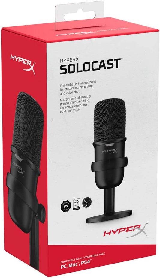 HYPERX SOLOCAST – USB CONDENSER GAMING MICROPHONE, FOR PC, PS4, PS5 AND MAC, TAP-TO-MUTE SENSOR, CARDIOID POLAR PATTERN, GREAT FOR GAMING, STREAMING, PODCASTS, TWITCH, YOUTUBE, DISCORD