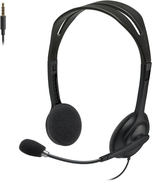 Logitech H111 Wired Headset, Stereo Headphones with Noise-Cancelling Microphone, 3.5 mm Audio Jack, PC/Mac/Laptop/Smartphone/Tablet - Black Games Corner 