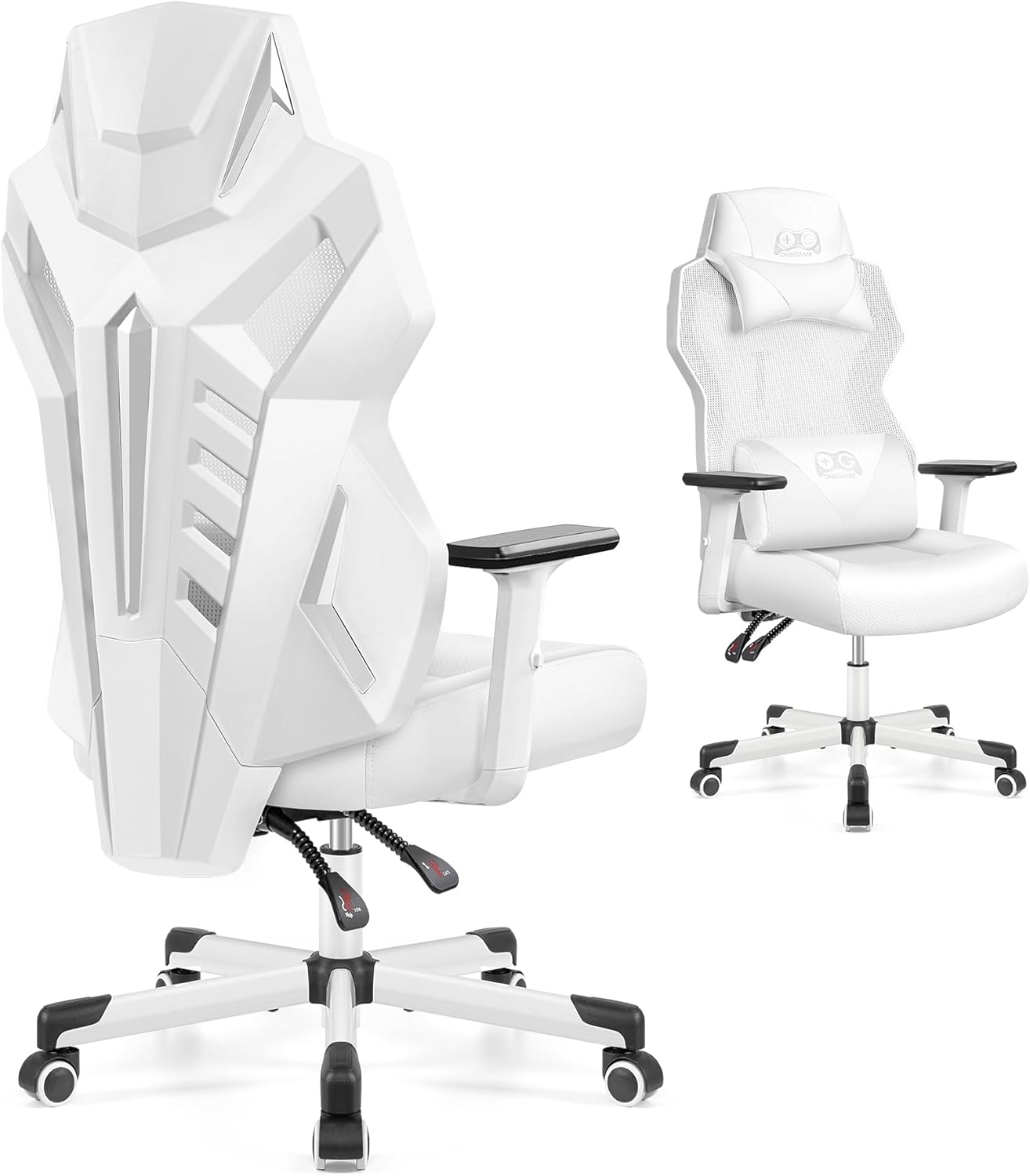 OneGame Video Gaming Chair, Breathable Swivel Chair Adjustable Backrest Ergonomic PC with Lumbar Support, White