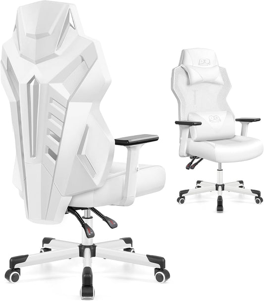 OneGame Video Gaming Chair, Breathable Swivel Chair Adjustable Backrest Ergonomic PC with Lumbar Support, White