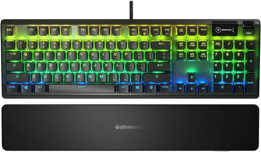 SteelSeries USB Apex 5 Hybrid Mechanical Gaming Keyboard – Per-Key RGB Illumination – Aircraft Grade Aluminum Alloy Frame – OLED Smart Display (Hybrid Blue Switch)-GC