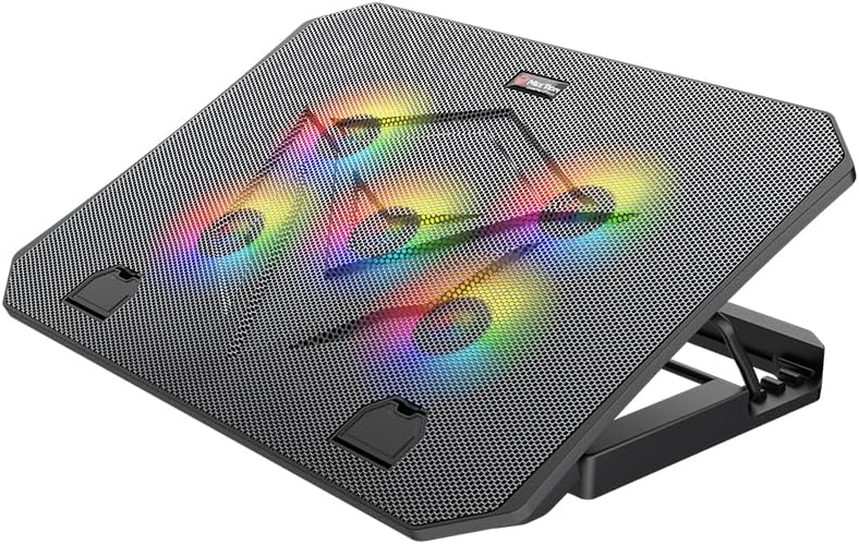 Meetion Laptop Gaming Cooling Pad 9-15.6Inch, Dual USB Ports, RGB LED Illuminated CP3030 Lightweight 5 Fans Quick Cooling Aluminum Alloy Grid with Adjustable Stand