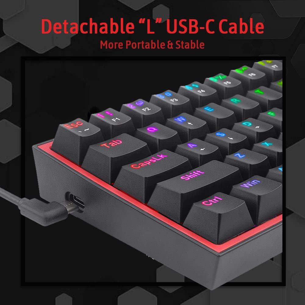 Redragon K617 Fizz 60% Wired RGB Gaming Keyboard, 61 Keys Compact Mechanical Keyboard,