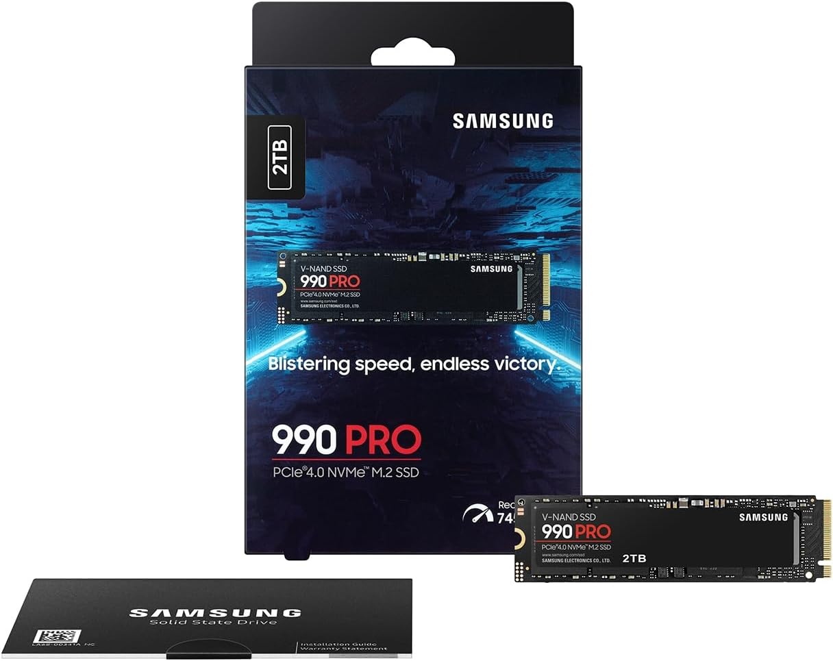 SAMSUNG 990 PRO SSD 2TB NVMe M.2 PCIe Gen4, M.2 2280 Internal Solid State Hard Drive, Seq. Read Speeds Up to 7,450 MB/s for High End Computing, Gaming, and Heavy Duty Workstations