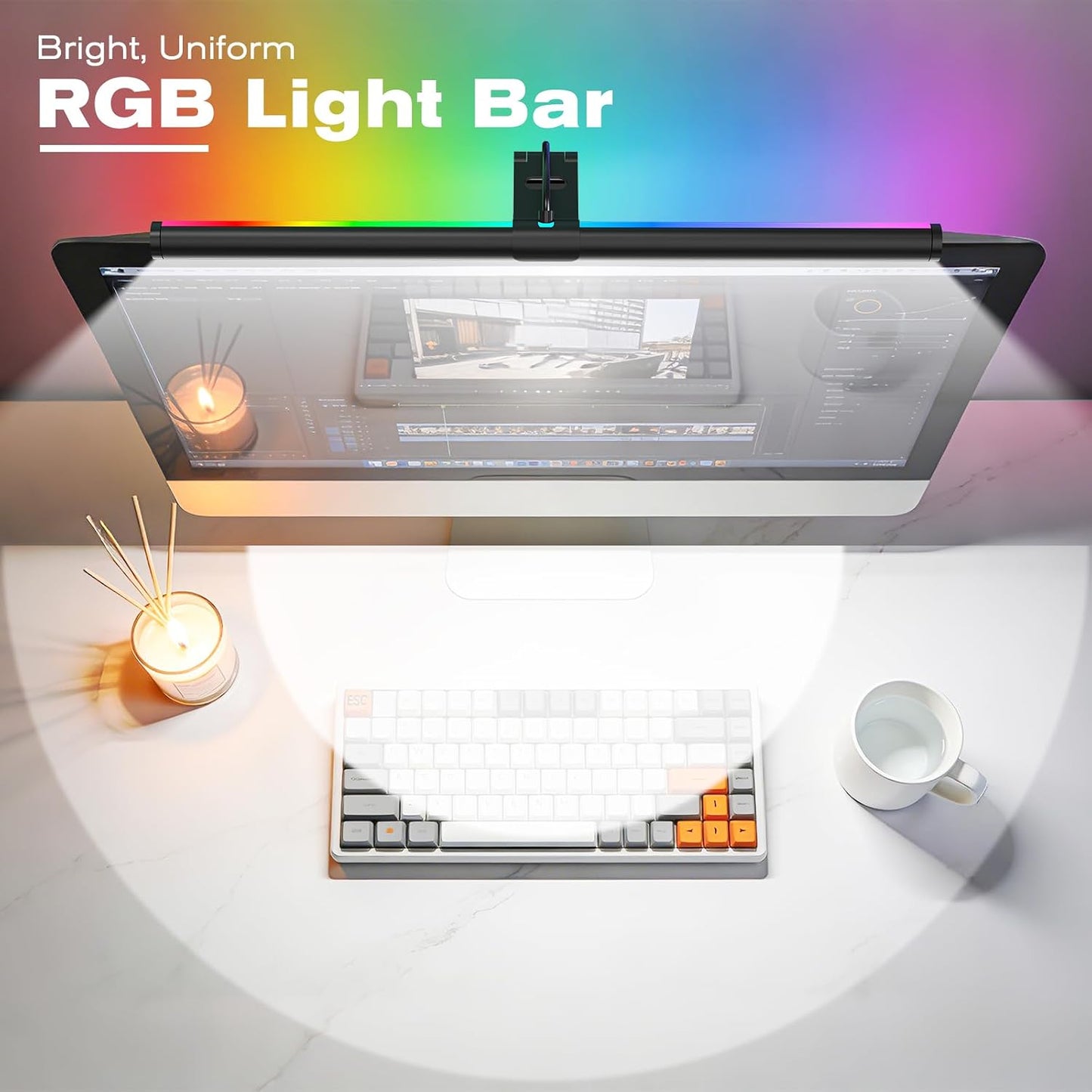 RGB Monitor Light Bar for Curved & Flat Screens, Eye-Care LED Screen Lamp with 9 Modes & Dimmable Frontlight