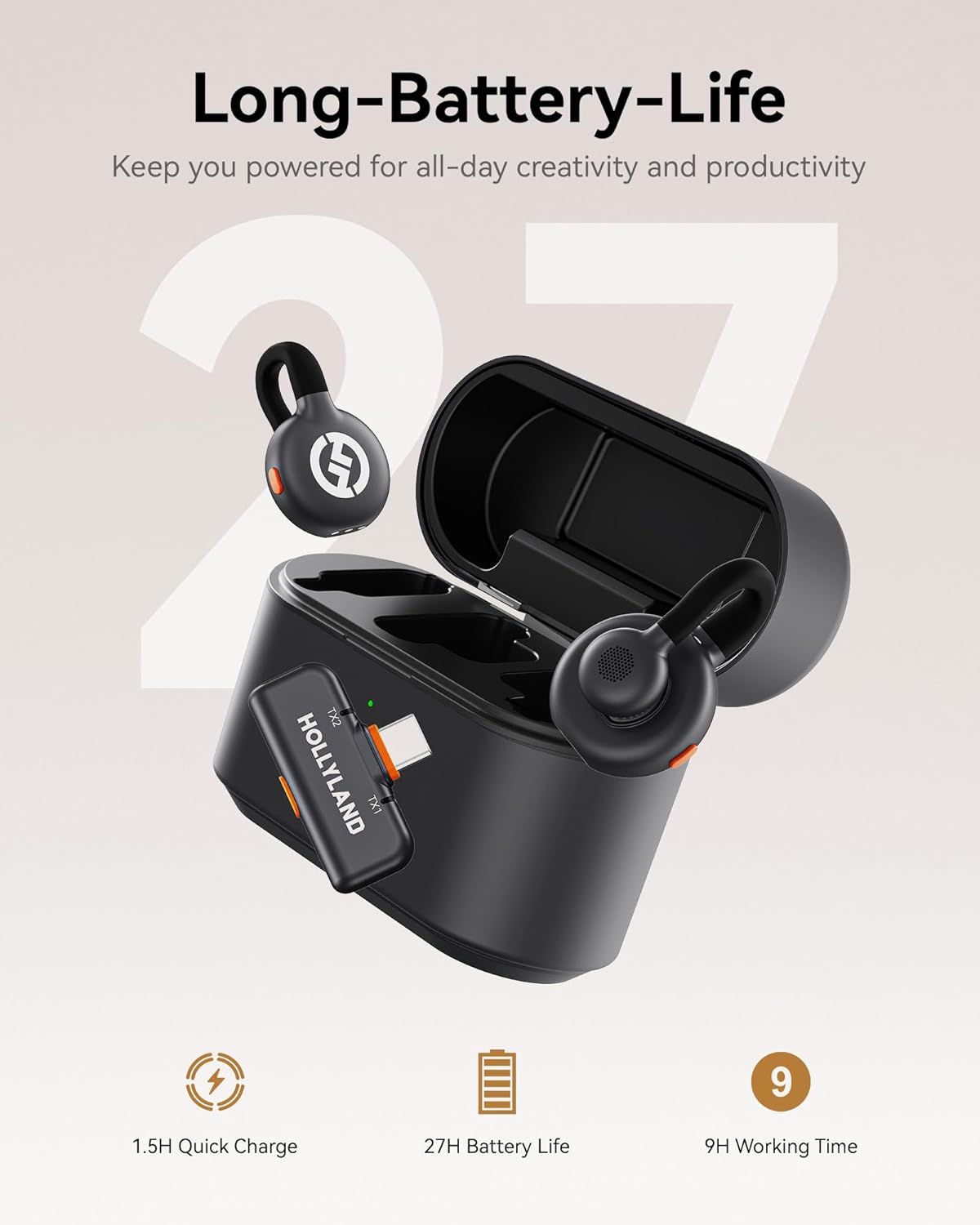 Hollyland Lark M2S Wireless Lavalier Microphone with USB-C plug for iPhone 15/16 and Android, Titanium Clip, Plug-and-Play, Noise Cancelling, 300m Range, 27H Battery Life for Vlogging, YouTube