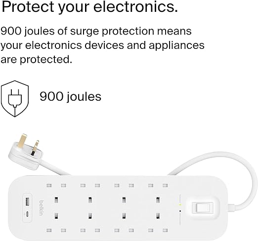 Belkin 8-Outlet Surge Protector Power Strip, Wall-Mountable with 8 AC Outlets,