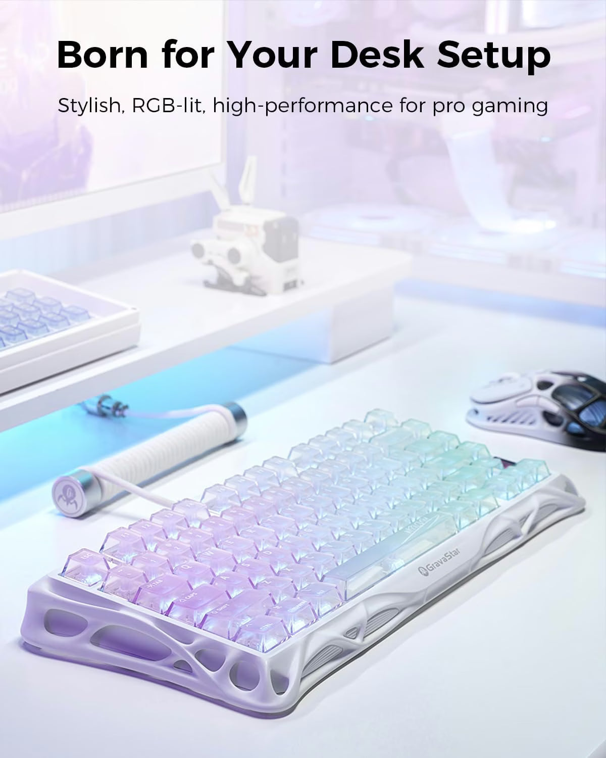 GravaStar Mercury K1 Lite 75% Gaming Keyboard, 80 Keys, Hot-Swappable, RGB Lighting, Full N-Key Rollover, Programmable Keys, Tri-Mode Connectivity, 4000mAh Battery, Crystal Aurora | GS K1 LITE_XTAL_AUROA