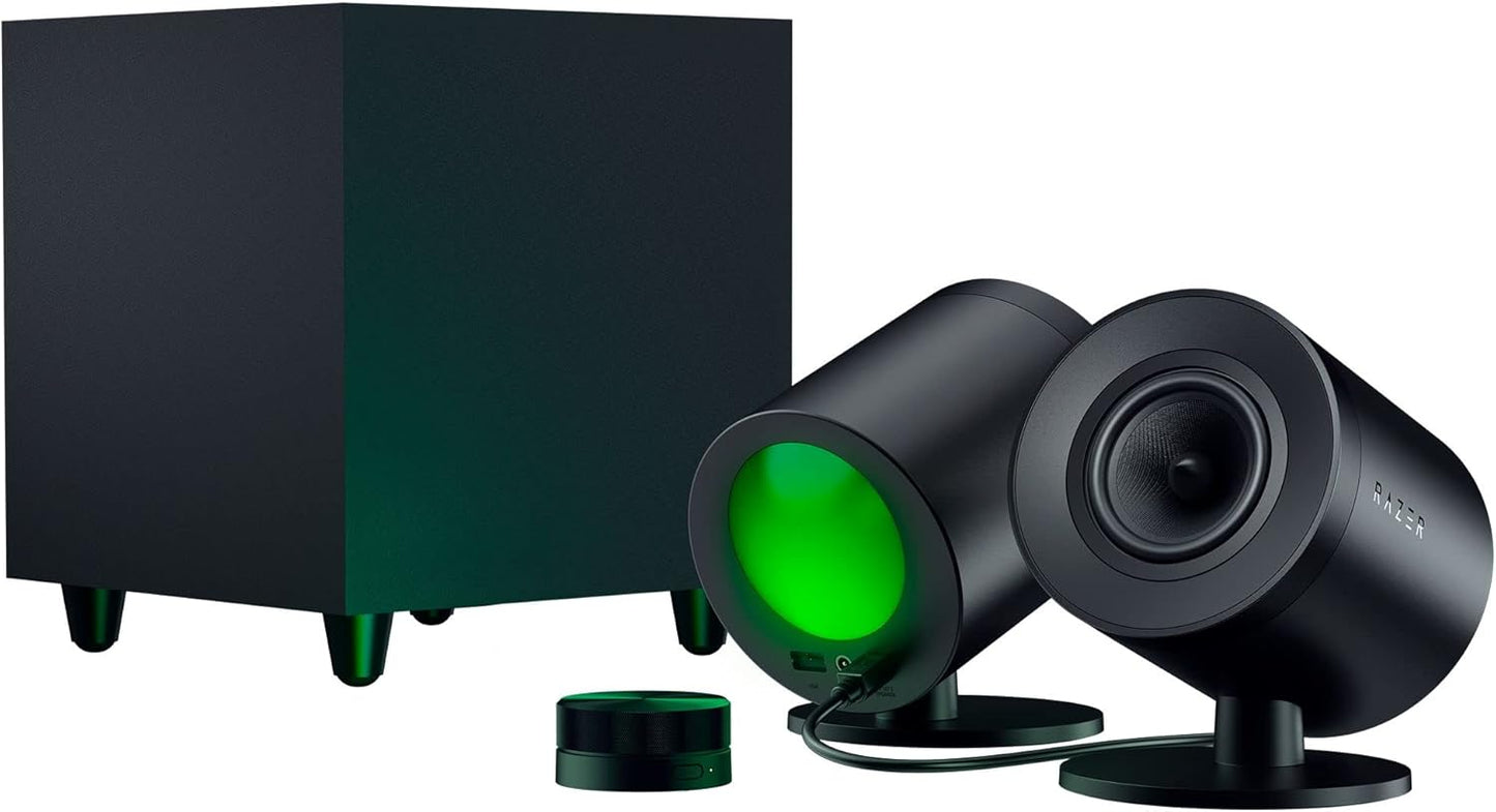 Razer Nommo V2 Pro - 2.1 PC Gaming Speakers Wireless Subwoofer: THX Spatial Audio - Projection Razer Chroma RGB - Full-Range Drivers - Wireless Down-Firing Subwoofer - Wireless Control Pod
