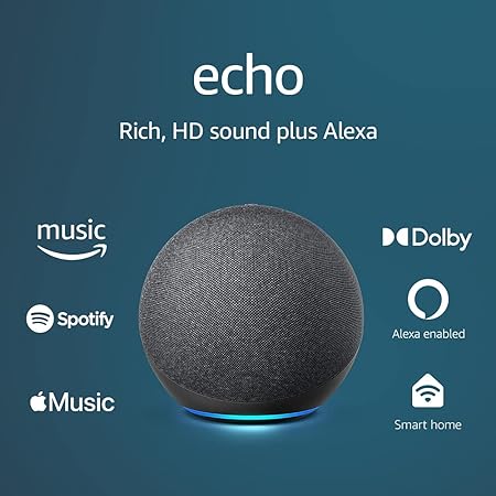 Echo (4th Gen) | With premium sound, smart home hub, and Alexa | Charcoal