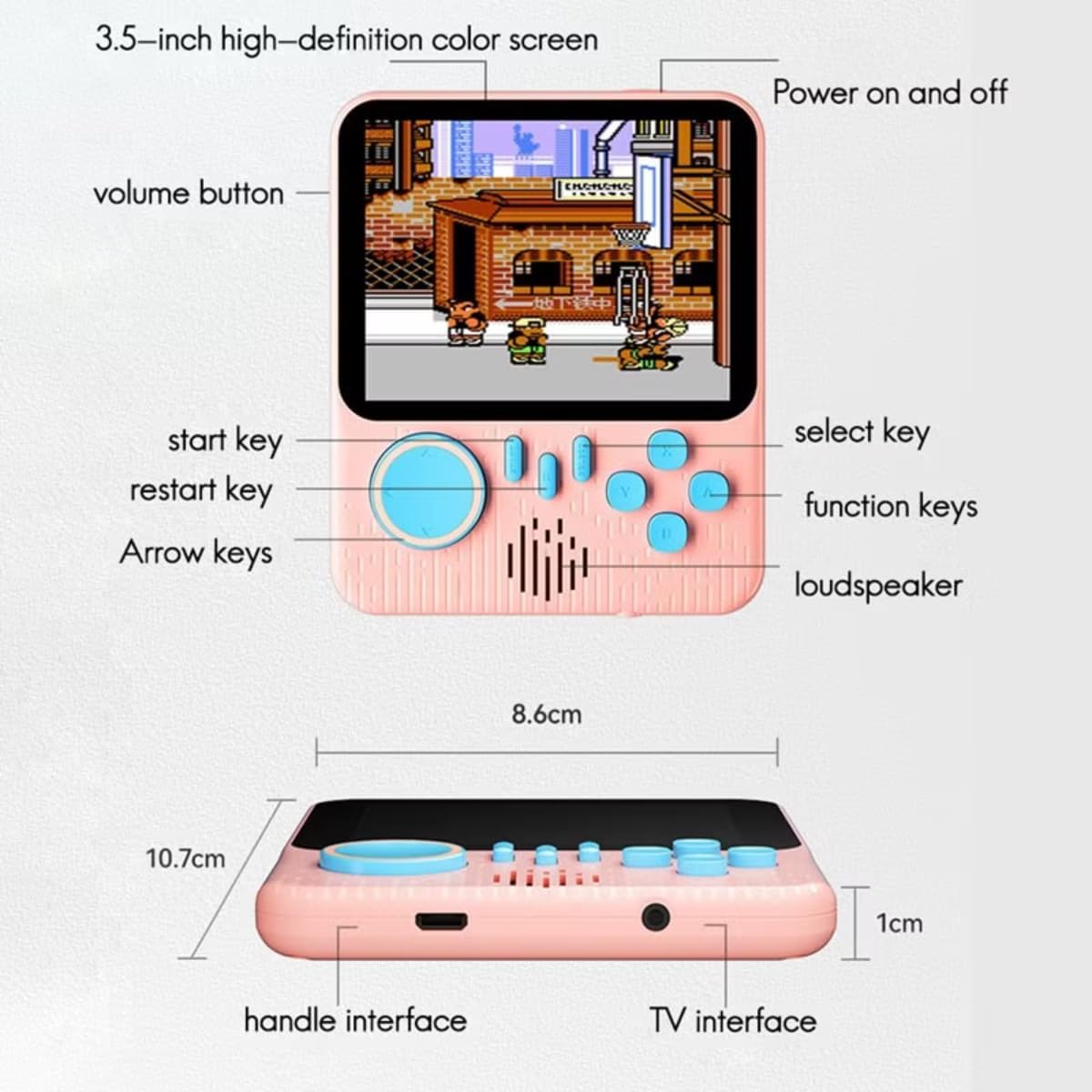 G7 Handheld Game Console  - Portable 3.5 Inch Screen, 666 Classic Retro Games, (3 Colors available pink,blue,gray)