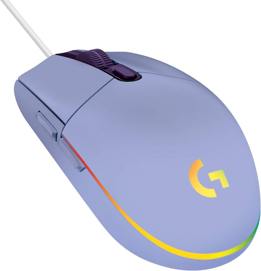 Logitech G203 Wired Gaming Mouse, 8,000 DPI, Rainbow Optical Effect LIGHTSYNC RGB, 6 Programmable Buttons, On-Board Memory, Screen Mapping, PC/Mac Computer and Laptop Compatible - Lilac