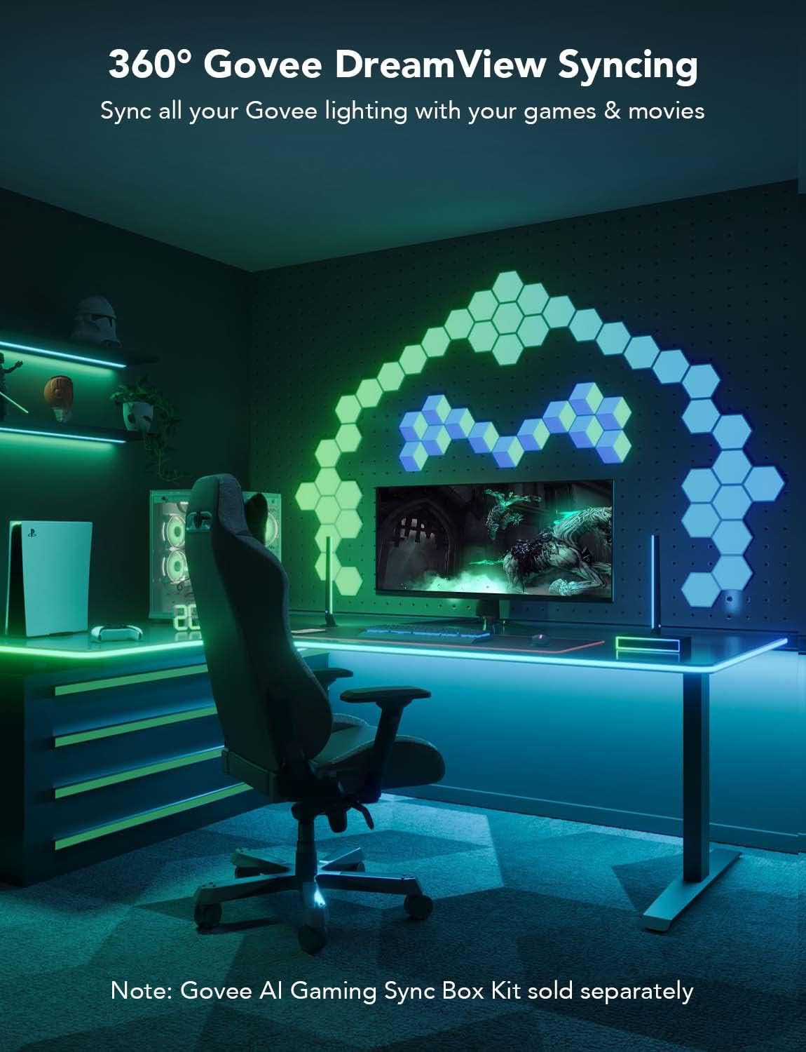 Govee RGBIC Gaming Lights, 10ft Neon Rope Lights Soft Lighting for Gaming Desks,