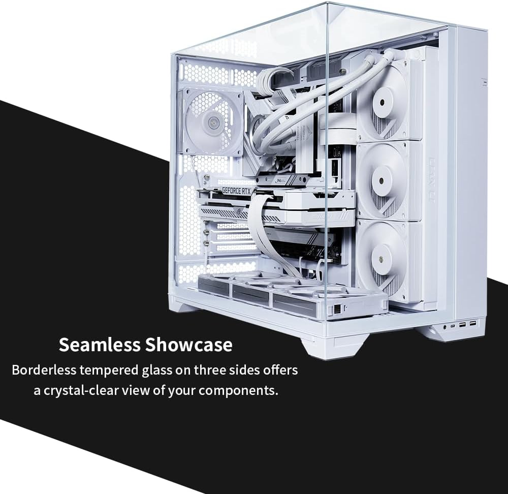 Lian Li O11 Vision Compact Tower Computer Case, Up to 360mm Radiator & 9x 120mm Fan Support, 1x 4mm & 1x 3mm Tempered Glass Panels, Steel & Aluminum Materials,White