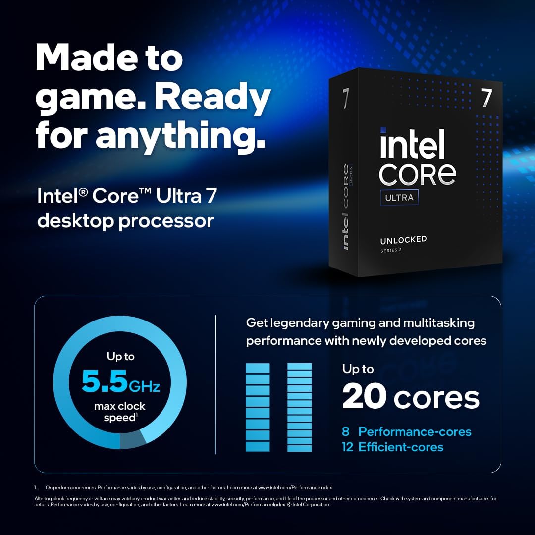 Intel Core Ultra 7 Desktop Processor 265KF-20 cores (8 P-cores + 12 E-cores) up to 5.5 GHz-GC