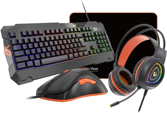Meetion MT C505 4 in 1 Gaming Combo Kit, Anti Ghost RGB Gaming Keyboard, 5+1 Buttons 3200DPI Gaming Mouse, Backlit Gaming Headphone with Omni Directional Microphone, High Precision Gaming Mouse Pad