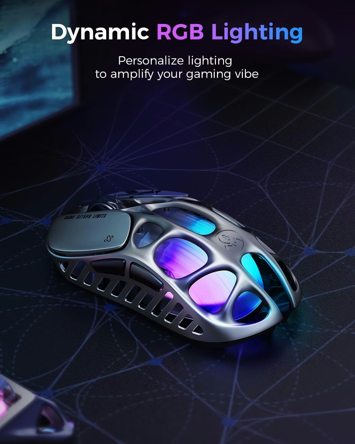 GravaStar Mercury X Pro Wireless Gaming Mouse, Come with 8K Dongle – 32,000 DPI PAW 3950 Sensor, 8,000Hz Polling Rate, Only 49g, Magnesium Alloy Hollow Frame, RGB Lighting, 5 Programmable Buttons