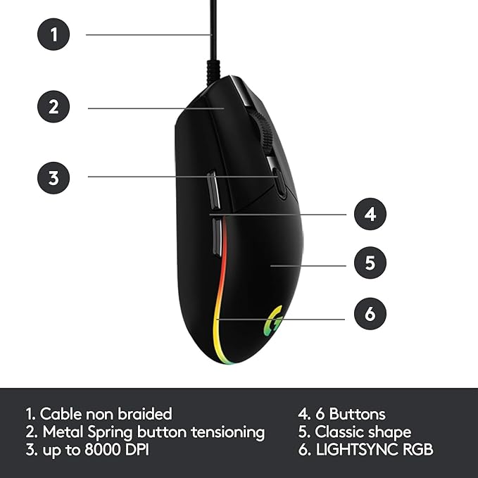 Logitech G203 2nd Gen Wired Gaming Mouse,