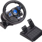 Game Steering Wheel, Vibration 180° Rotation Control Buttons Plug and Play Realistic USB Game Steering Wheel with Pedal