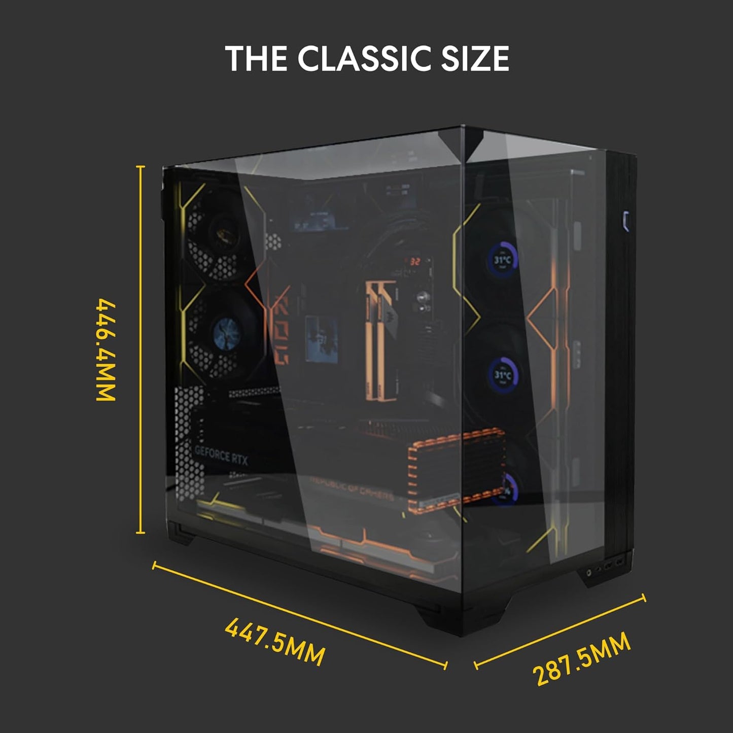 Lian Li O11 Vision Compact Tower Computer Case, Up to 360mm Radiator & 9x 120mm Fan Support, 1x 4mm & 1x 3mm Tempered Glass Panels, Steel & Aluminum Materials, Black