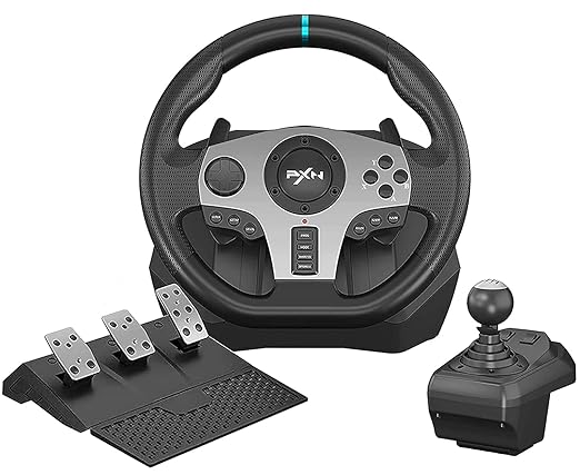 PXN V9 Gaming Racing Wheel with Pedals & Shifter, 270°/900° Adjustable Steering, Dual-Motor Vibration Feedback, Driving Simulator Wheel for PC, PS4, PS3, Xbox One, Xbox Series X/S & Nintendo Switch