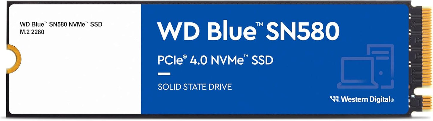 Western Digital 1TB WD Blue SN580 NVMe Internal Solid State Drive SSD - Gen4 x4 PCIe 16Gb/s, M.2 2280, Up to 4,150 MB/s - GC