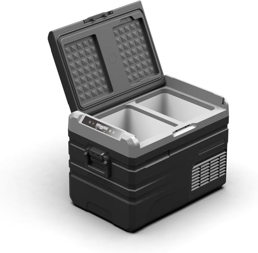 Powerology 37L Smart Dual Compartment Fridge And Freezer, Upto -20 Celcius, Versatile Cooler For Outdoor Adventure, 15600mAh Battery Capacity, Up to 12h Battery Life,Compatible With Android/IOS App