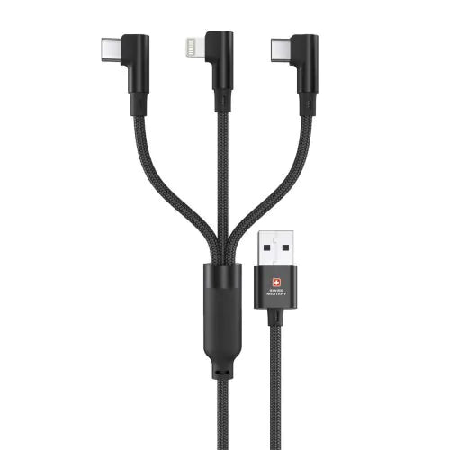 Swiss Military USB-A to USB-C Lightning Micro USB Cable Black SM-CB-3IN1-BLK