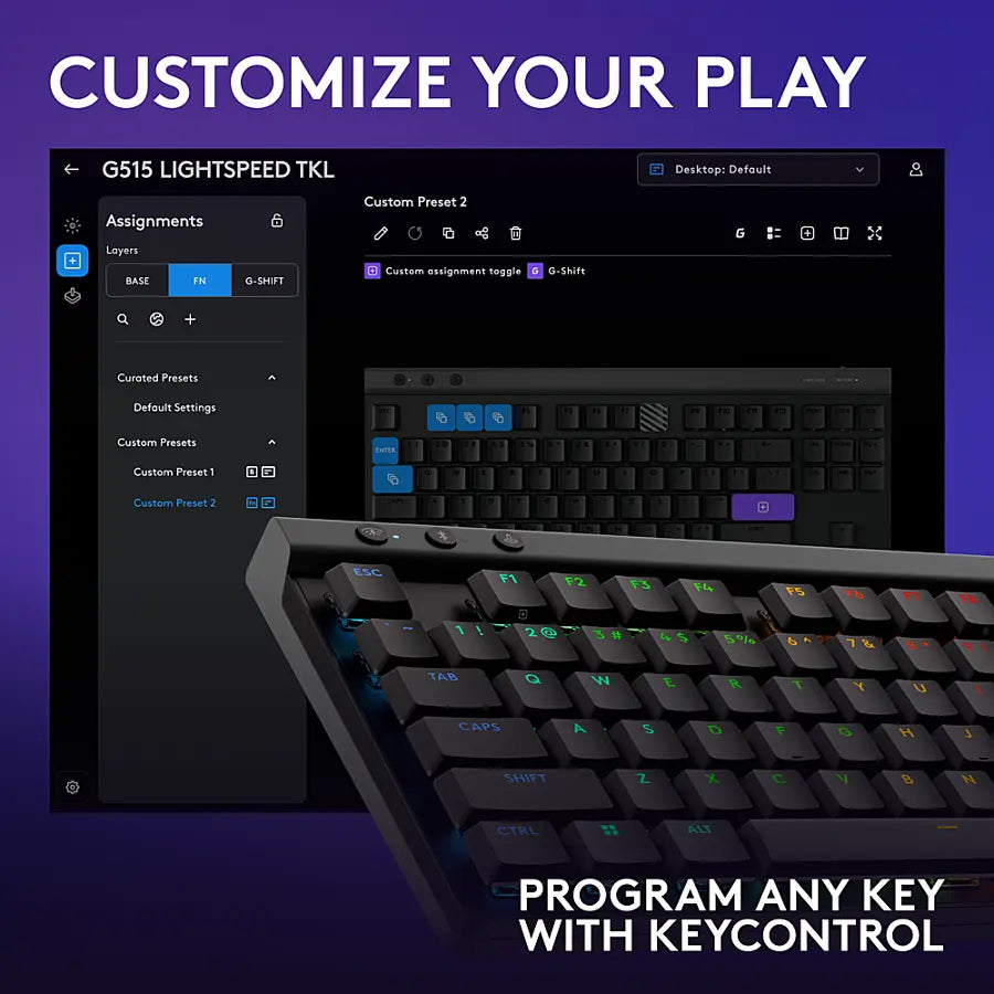 Logitech - G515 LIGHTSPEED TKL Wireless Mechanical Tactile (Brown) Switch Gaming Keyboard with LIGHTSYNC RGB - Black