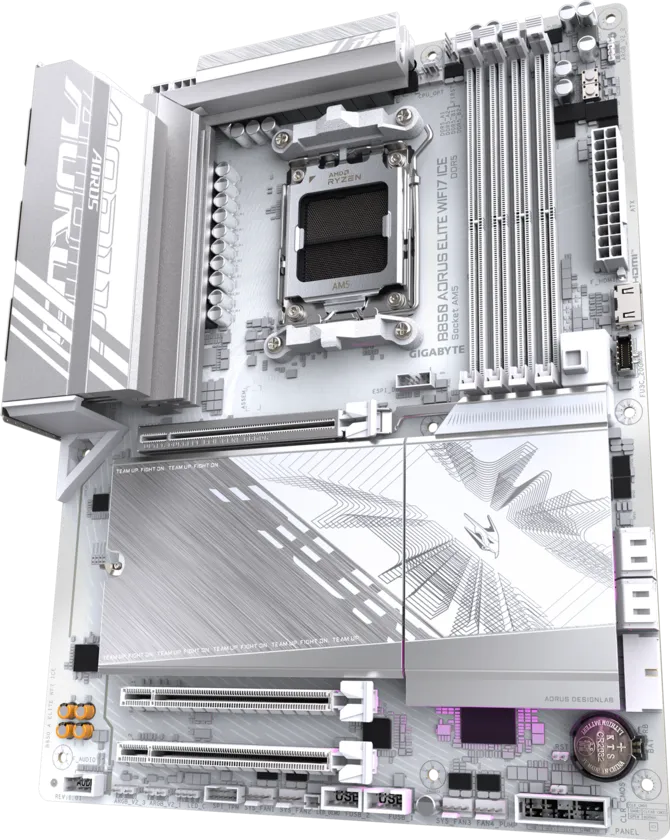 GIGABYTE B850 AORUS ELITE WIFI7 ICE (Rev. 1.x) AMD B850 ATX Gaming Motherboard, AM5 Socket, Supports Ryzen™ 9000/8000/7000 Series, DDR5 8200MHz+ (OC), PCIe 5.0 x16, Triple M.2 NVMe, Wi-Fi 7, 2.5GbE LAN, USB 3.2 Gen2x2 Type-C