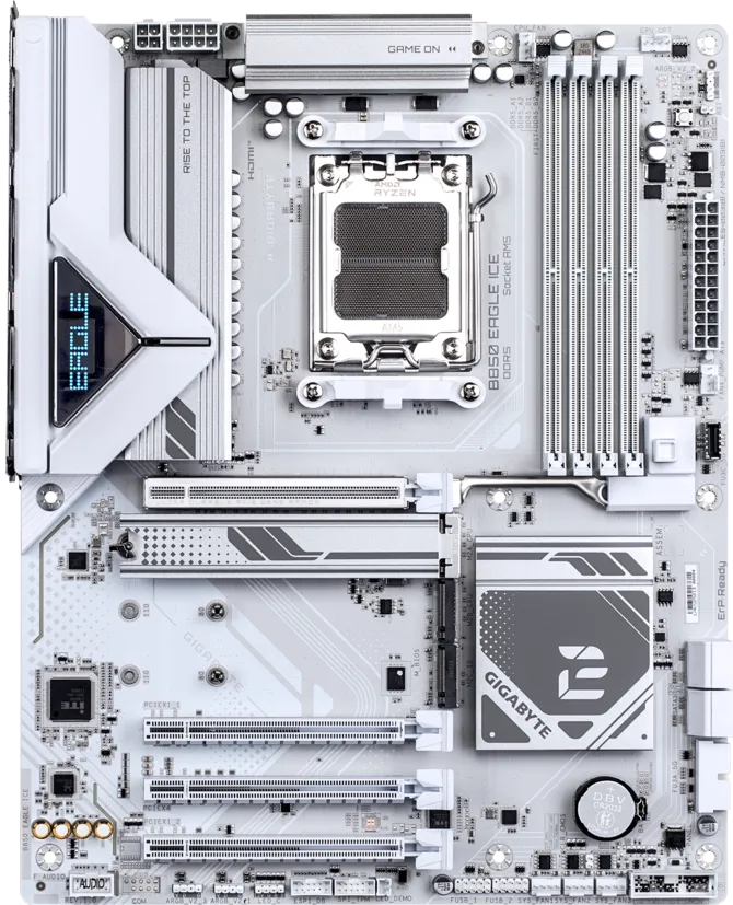 GIGABYTE B850 EAGLE ICE AMD B850 AM5 ATX Motherboard, DDR5 8200MHz (OC), PCIe 5.0 x16, 3× M.2 NVMe, Realtek 2.5GbE LAN, USB 3.2 Gen 2 Type-C, HDMI 2.1, DisplayPort 1.4, Q-Flash Plus, White