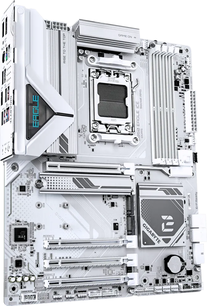 GIGABYTE B850 EAGLE ICE AMD B850 AM5 ATX Motherboard, DDR5 8200MHz (OC), PCIe 5.0 x16, 3× M.2 NVMe, Realtek 2.5GbE LAN, USB 3.2 Gen 2 Type-C, HDMI 2.1, DisplayPort 1.4, Q-Flash Plus, White