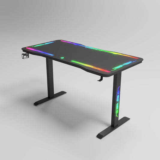 Gaming desk with RGB lighting, glass surface, metal frame Black 120x60x74cm P206 Games Corner 