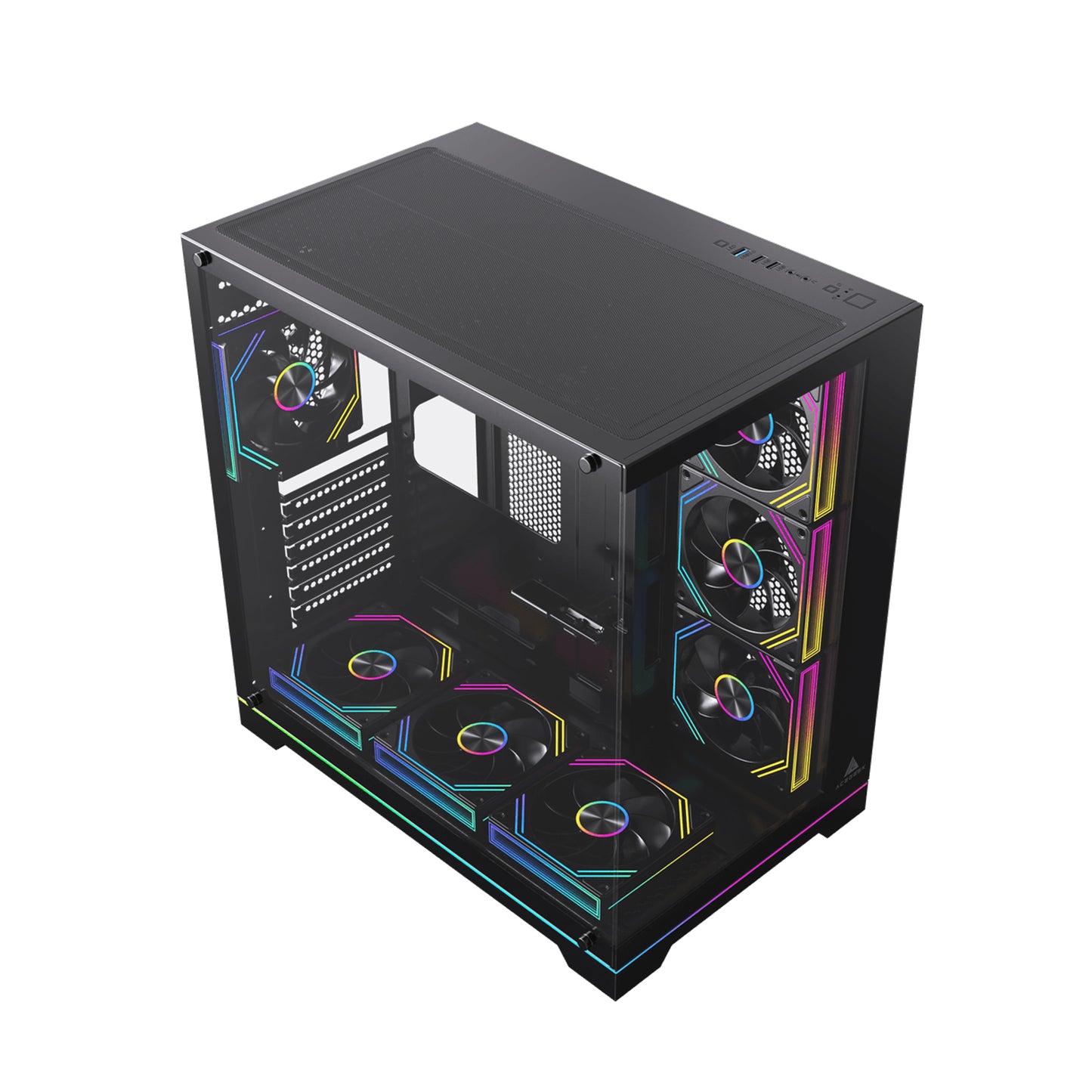 Acegeek Mercury R425X ATX Computer Case, Up to 360mm Radiator & 10x Fan Support, Dual Side Full Tempered Glass, 0.7mm SPCC Material, USB 3.0, USB 2.0 x2, HD Audio, Black