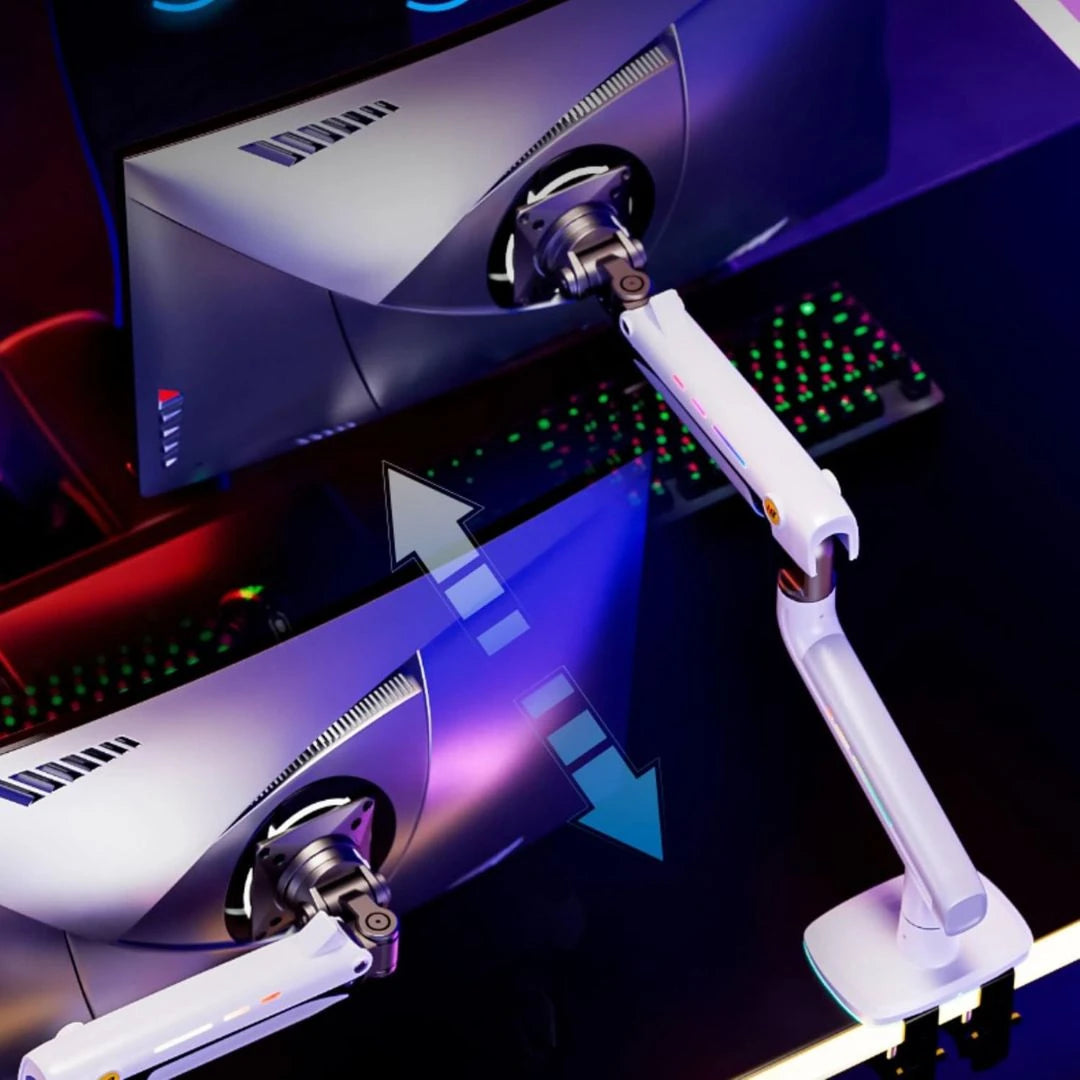 NB ERGONOMIC F5 Gaming Monitor Arm for 32–60 Inch Screens, Heavy Duty 20kg Monitor Stand, VESA 75x75/100x100, RGB Gaming Light, Full Motion Adjustable Arm, Premium Aluminum, White