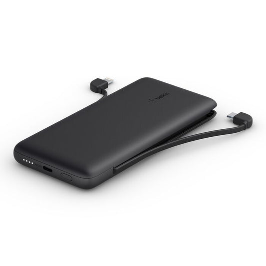 Belkin Boost Charge Plus 10K Portable Charger Power Bank, 10,000 mAh with Integrated Lightning (MFI) and Integrated USB-C Cables and Additional USB-C Charging Port - Black Games Corner 