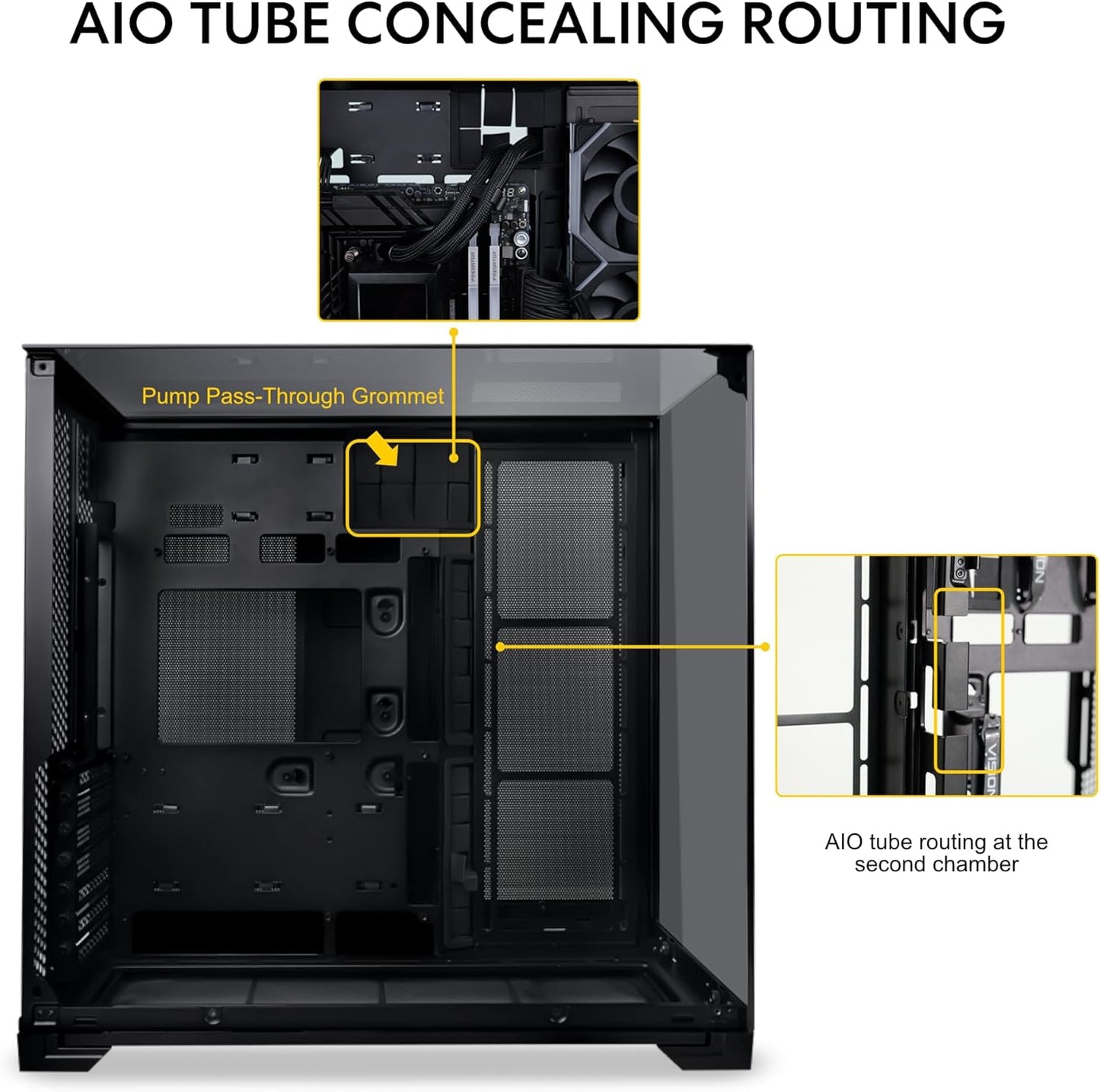 Lian Li O11 Vision Compact Tower Computer Case, Up to 360mm Radiator & 9x 120mm Fan Support, 1x 4mm & 1x 3mm Tempered Glass Panels, Steel & Aluminum Materials, Black