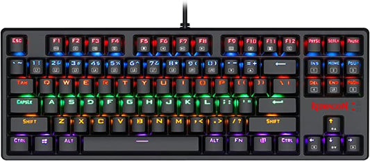 Redragon K576R DAKSA Mechanical Gaming Keyboard Wired USB LED Rainbow Backlit Compact Mechanical Gamers Keyboard 87 Keys for PC Computer Laptop Blue Switches (Black)