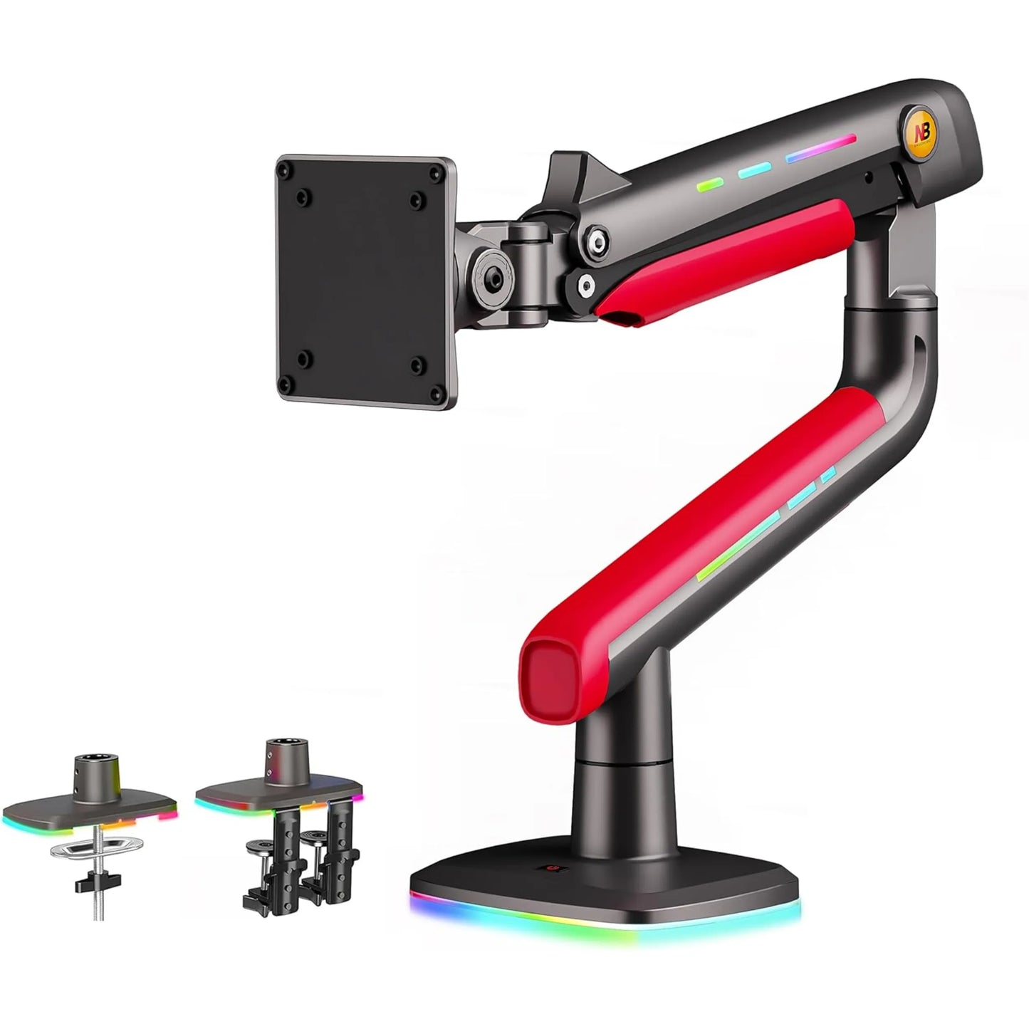 NB F5-GR RGB Gaming Monitor Arm | Gas Spring, 360° Rotation, 32–60 Inch Screens, up to 20kg – Dark Red